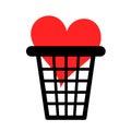 Love heart is thrown into garbage, trash, waste and rubbish