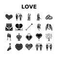 love heart valentine romantic icons set vector