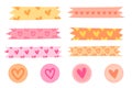 Love and heart washi tape sticker hand drawn doodle for planner, element and valentine Royalty Free Stock Photo