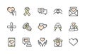 Love and heart, wedding, ring, hand, couple, proposal, romance color vector line icons set. Isolated collection of love Royalty Free Stock Photo
