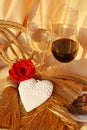 Love heart, wine and roses, close up Royalty Free Stock Photo