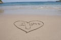 Love heart and words sand beach costa rica