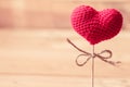 Love heart yarn on wood stick. Royalty Free Stock Photo