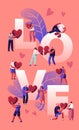 Love and Heartbreak Concept. Happy Couples Sparetime, Holding Heart. Unhappy Heartbroken People Parting, Divorce Royalty Free Stock Photo