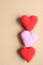 Love hearts on brown paper texture background, light soft tone,