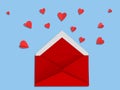 Love hearts envelope isolated red valentnes day background Royalty Free Stock Photo