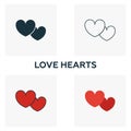 Love Hearts icon set. Four elements in diferent styles from honeymoon icons collection. Creative love hearts icons filled, outline