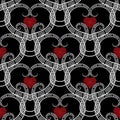 Love hearts romantic vector seamless pattern. Black white red ornamental greek style background. Modern patterned repeat Royalty Free Stock Photo