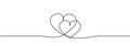 Love hearts sign continuous one line drawing. Single lineart hand drawn of romantic wedding invitation element vector illustration