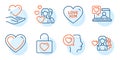 Love him, Couple and Romantic talk icons set. Hold heart, Wedding locker and Woman love signs. Vector Royalty Free Stock Photo