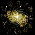 Love horoscope sparkling hearts zodiaczodiac gold. Vector