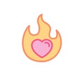 Love with hot flame fire Icon. Simple Heart Illustration Line Style Logo Template Design. Royalty Free Stock Photo
