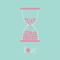 Love hourglass with hearts inside. Blue and pink.