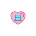 Love with house window Icon. Simple Heart Illustration Line Style Logo Template Design.