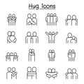 Love, hug, friendship, relationship icon set in thin line style