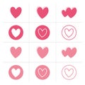 Pink heart icon set, valentine's day love symbol isolated white background, simple vector design Royalty Free Stock Photo