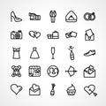 Love icon set with love couple, love message line icon