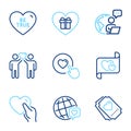Love icons set. Included icon as World brand, Romantic gift, Hold heart signs. Vector