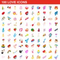 100 love icons set, isometric 3d style Royalty Free Stock Photo