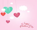 Love Invitation card Valentine`s day abstract background with text love and clouds,paper cut mini heart. Vector illustration Royalty Free Stock Photo