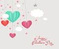 Love Invitation card Valentine`s day abstract background with text love and clouds,stars,paper cut mini heart. Vector illustratio Royalty Free Stock Photo