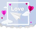 Love Invitation card Valentine`s day abstract background with text love and young joyful,clouds,paper cut pink heart. Vector Royalty Free Stock Photo