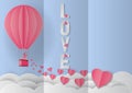 Love Invitation card Valentine`s day balloon and pink heart