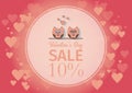 Love Invitation card Valentine`s day , paper cut mini heart, cut owls, loving owls, glare.Frame Sale day. Vector Royalty Free Stock Photo