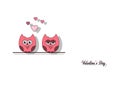 Love Invitation card Valentine`s day , paper cut mini heart, cut owls, loving owls, glare . Vector illustration.