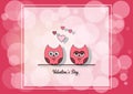 Love Invitation card Valentine`s day , paper cut mini heart, cut owls, loving owls, glare. Vector illustration.