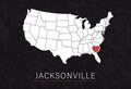 Love Jacksonville Picture. Map of United States with Heart as City Point. Vector Stock Illustration