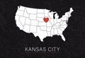 Love Kansas City Picture. Map of United States with Heart as City Point. Vector Stock Illustration Royalty Free Stock Photo