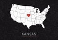 Love Kansas Picture. Map of United States with Heart as City Point. Vector Stock Illustration Royalty Free Stock Photo