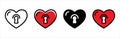 Love with key hole icon set. Heart with keyhole vector icons. Virginity symbol. Dating agency sign icon