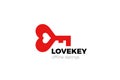 Love Key Logo Design Heart shape vector template. Valentines Day Dating icon