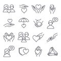 Love and kindness heart line icons. Friends, family, relationships and romantic heart signs, line art love heart Royalty Free Stock Photo