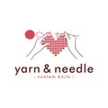 Love Knitting with Hands Logo, Needle and Yarn Logo, Simple Knitting Logo Vector Design Royalty Free Stock Photo