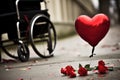 Love knows no boundaries: a wheelchair, accented with a heart-shaped balloon, symbolizes the intersection of