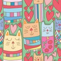 Love Kokeshi cat love green land seamless pattern