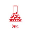 Love laboratory glass with hearts inside. Card