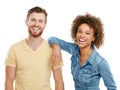 Love and laughter. Studio portrait of an affectionate young couple isolated on white. Royalty Free Stock Photo