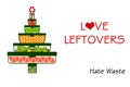 Love leftovers hate waste text, food in tree shape storage containers