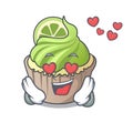 In love lemon cupcake mascot cartoon