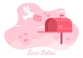 Love Letter Background Flat Illustration. Messages for Fraternity or Friendship Usually Given on Valentine`s Day in an Envelope