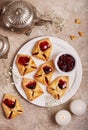 Love letter cookies. Envelopes with cherry jam filling decorated with hearts. Dessert for Valentine day.