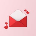 Love letter creative idea concepts blank red envelope with red origami hearts for putting products in it on pink pastel Royalty Free Stock Photo