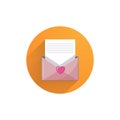 Love letter. envelope with heart flat icon with long shadow. love message flat icon Royalty Free Stock Photo