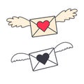 Love letter in envelope with heart and wings