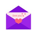 Love letter, flat design. Isolated on white background. Vector illustration, clip art Royalty Free Stock Photo