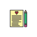 Love letter with heart and pen filled outline icon Royalty Free Stock Photo